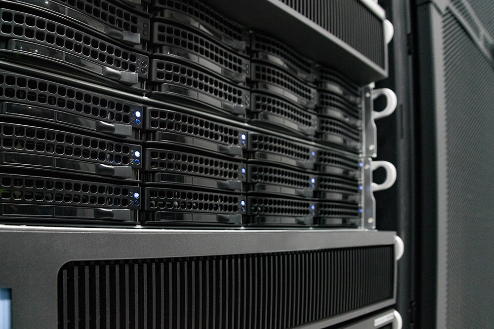 Racks of services at a data center.